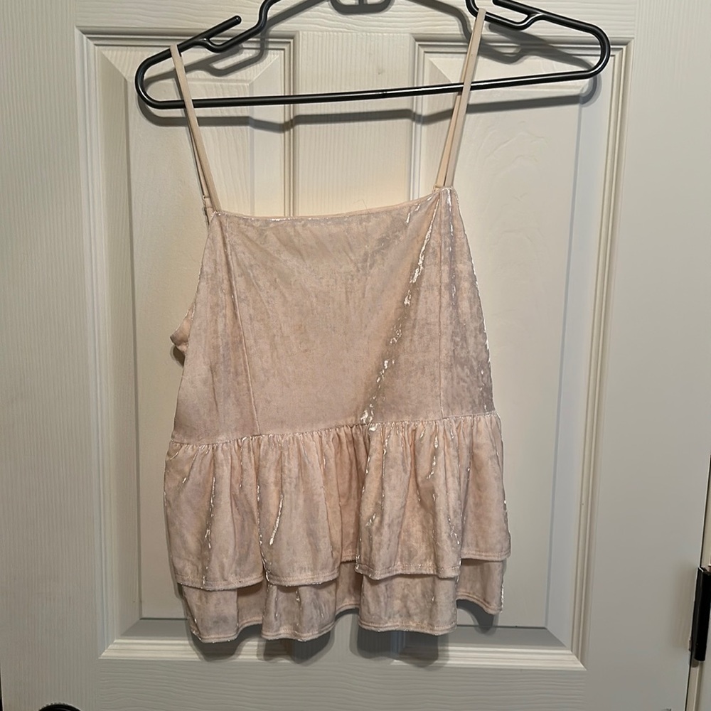 White Velvet Tank Top with Ruffled Bottom from American Eagle